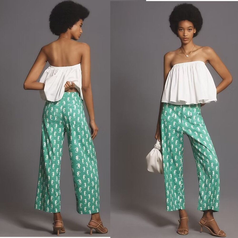 Anthropologie NWT The Colette Cropped Wide-Leg Pants by Maeve: Linen Edition 29